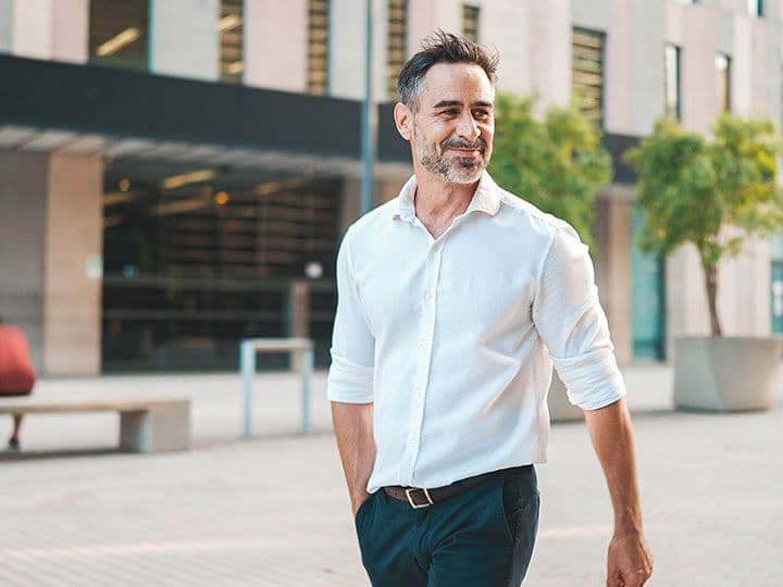 Husband and wife smiling